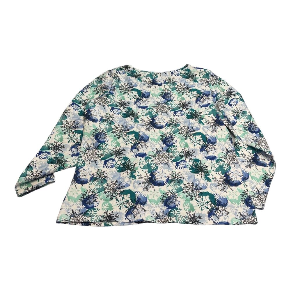 Christopher & Banks Shirt Women Medium Petite Multicolor Snowflake Print Stretch - Picture 2 of 9